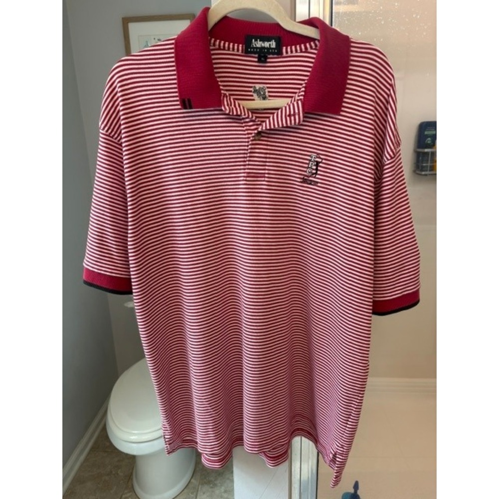 Vintage Ashworth Made USA TPC Sawgrass Golf Polo Shirt XL Red White Stripe